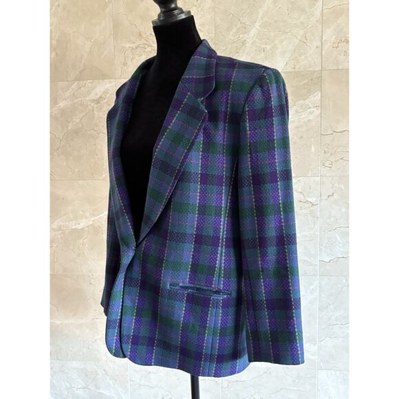 Vintage Pendleton Wool Blazer Petite 12 Purple Plaid Holiday Hostess USA 80s - Picture 8 of 10